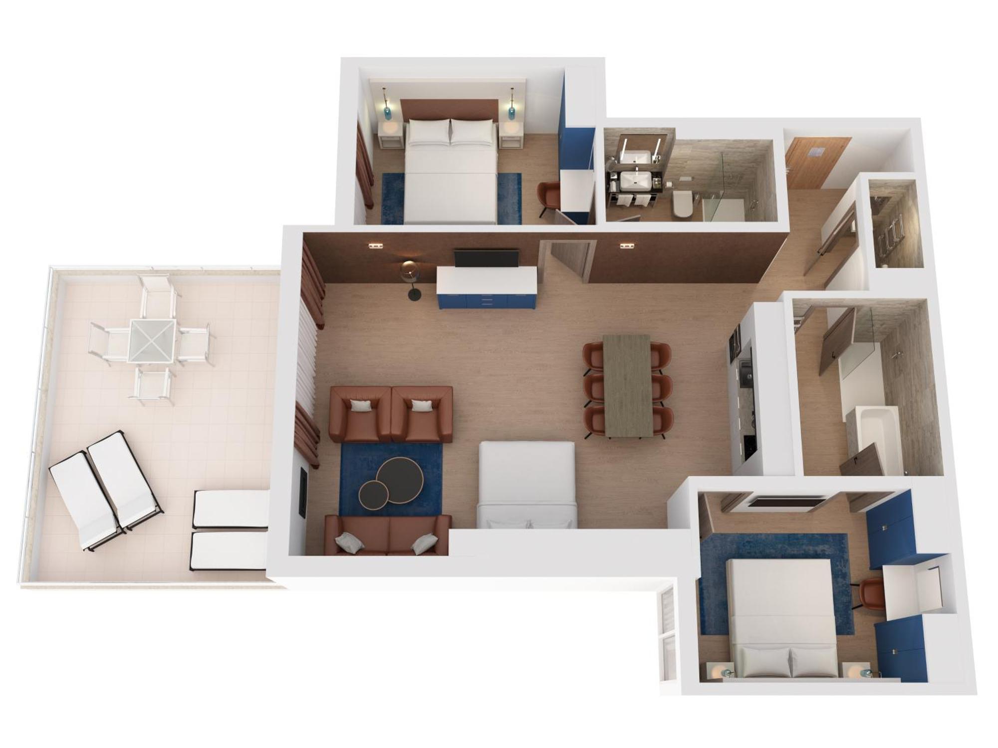 Hilton Rijeka Costabella Beach Resort And Spa Habitación foto A floorplan of a typical two-bedroom suite