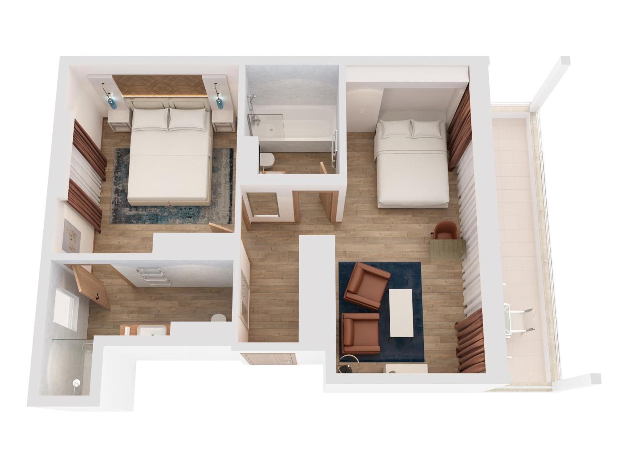 Hilton Rijeka Costabella Beach Resort And Spa Habitación foto 3D floor plan of a hotel room